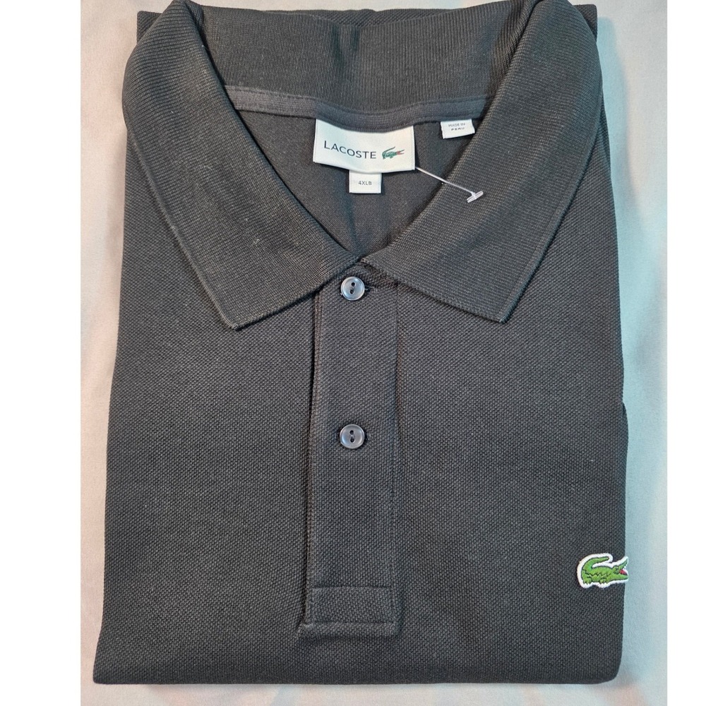 Lacoste Pique Cotton Polo Shirt Mens 4XLB Black Short Sleeve Logo NWOT